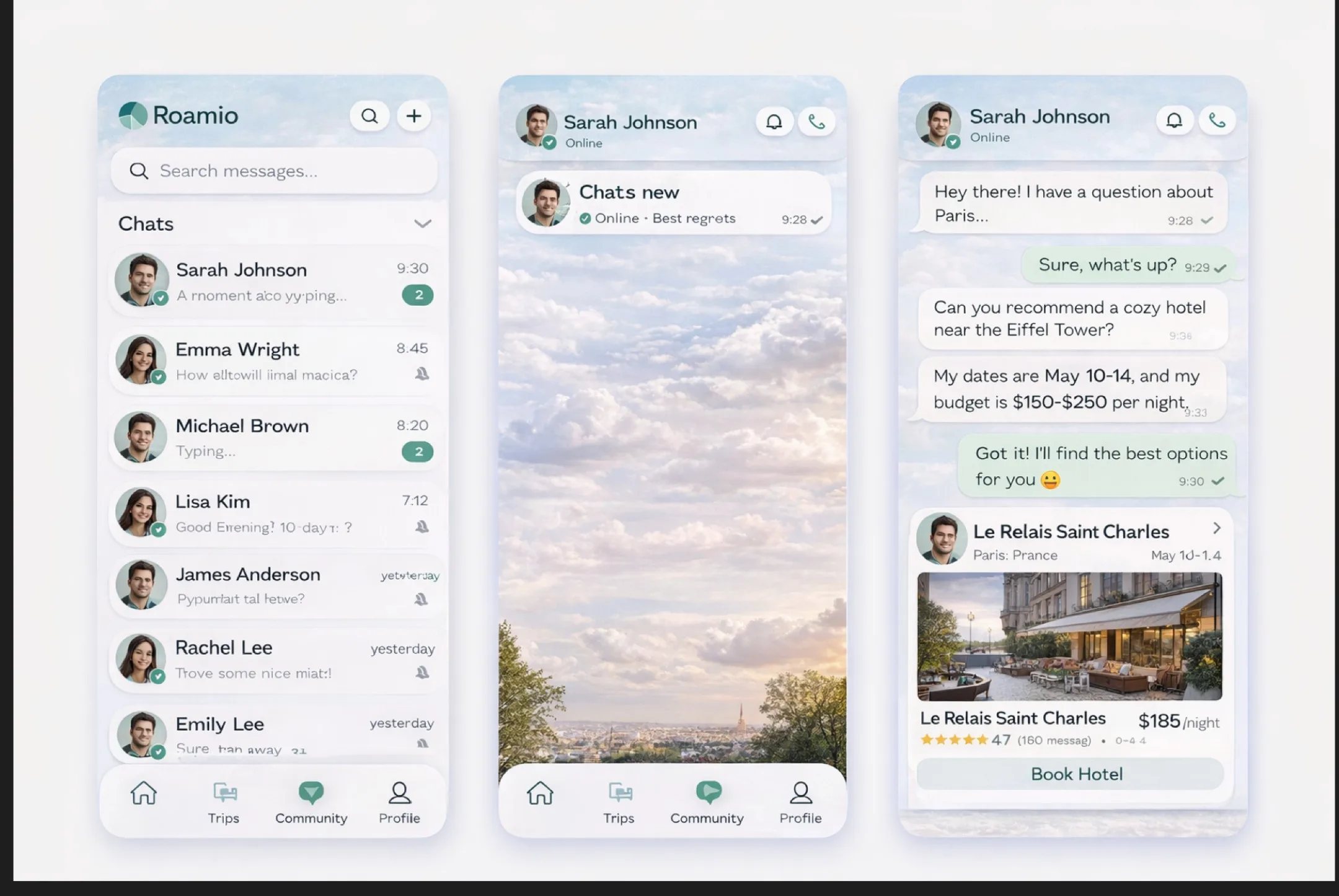 Community chats and hotel recommendation in chat
