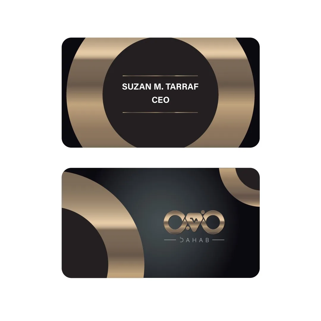 Business cards, gold on black