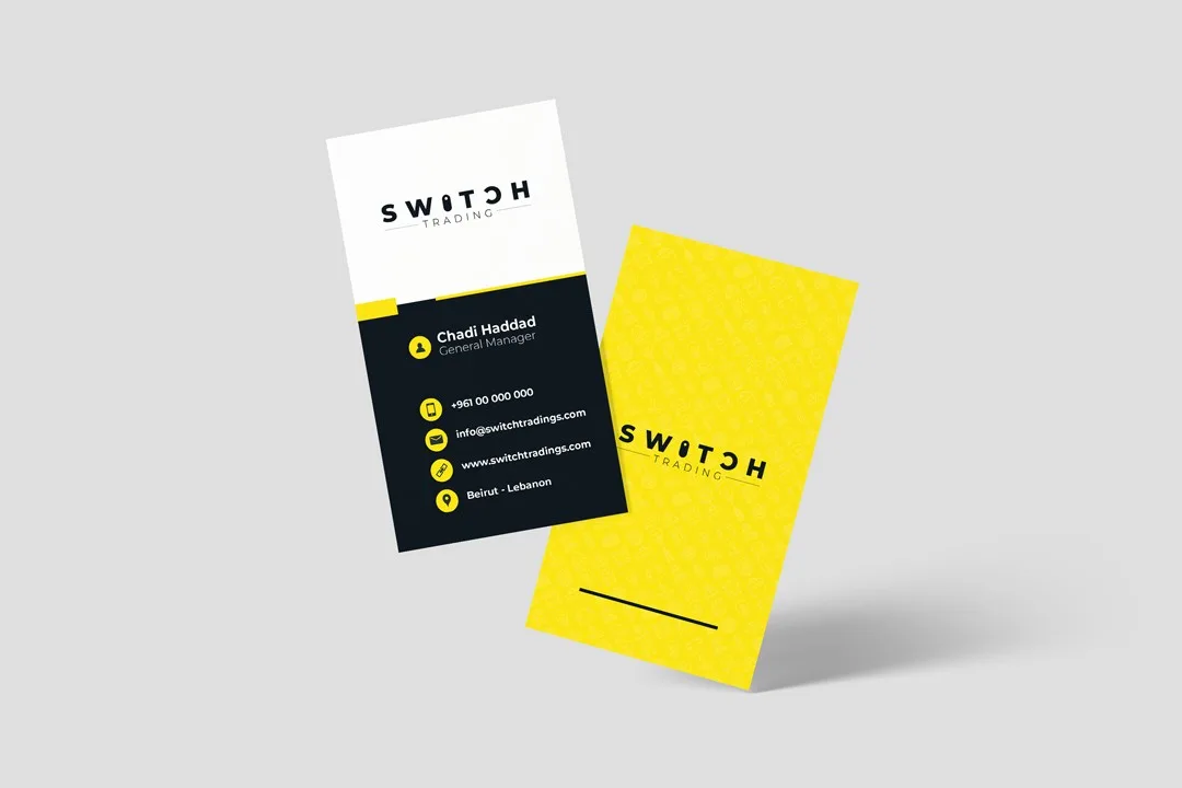 Business cards, yellow and black